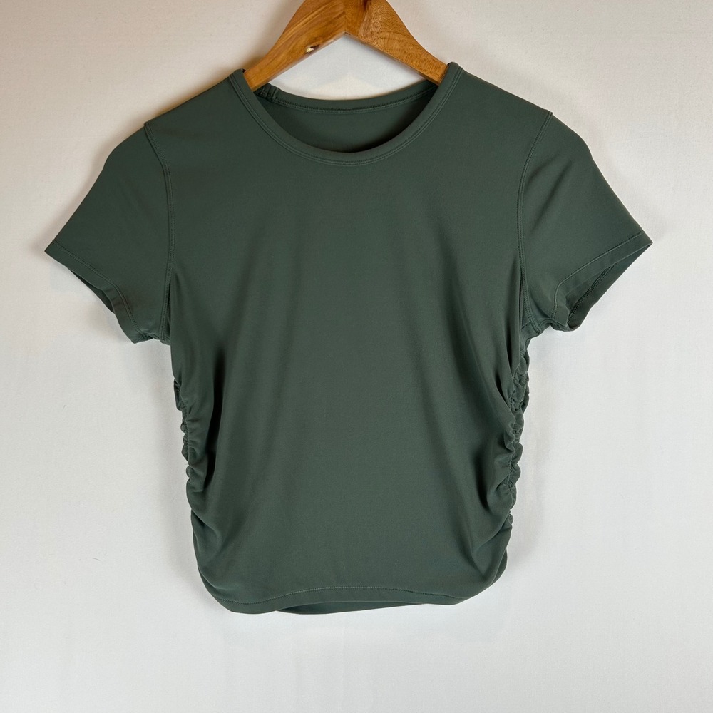 Lululemon All It Takes Short Sleeve T-Shirt Ruched Side Green Slim Fit - Picture 1 of 7